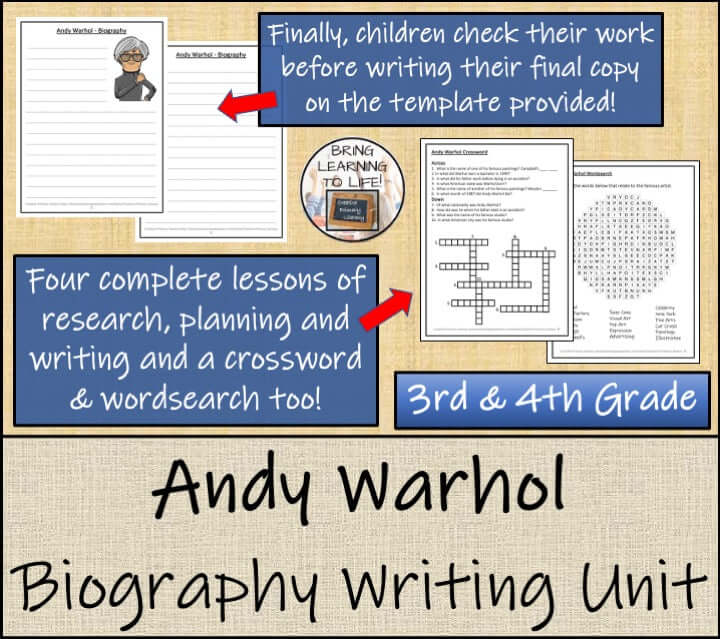 Andy Warhol Biography Project & Writing Unit | 3rd Grade & 4th Grade