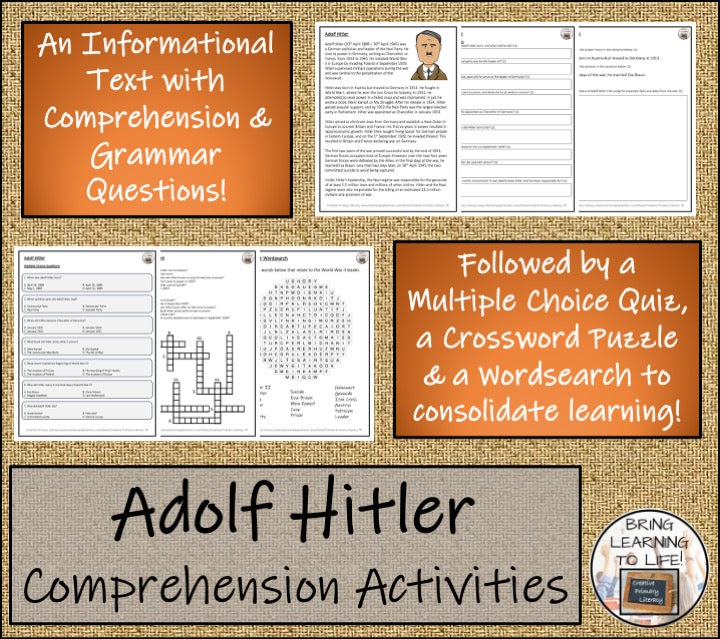 Adolf Hitler Close Reading Comprehension Activities | 5th Grade & 6th Grade