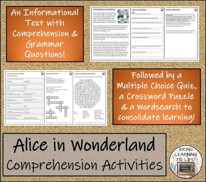 Alice in Wonderland Fiction Reading Comprehension | 3rd Grade & 4th Grade