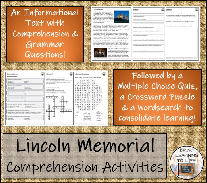 Lincoln Memorial Close Reading Comprehension Activities | 5th Grade & 6th Grade