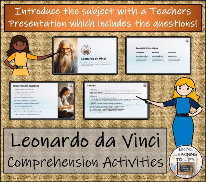Leonardo da Vinci Close Reading Comprehension Activities | 5th Grade & 6th Grade