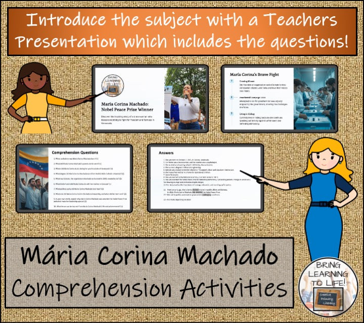 María Corina Machado Close Reading Comprehension Activities | 5th & 6th Grade