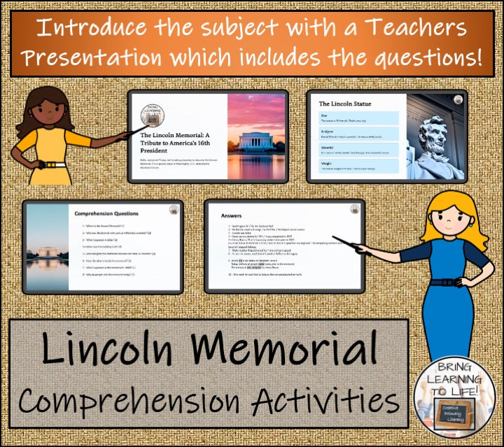 Lincoln Memorial Close Reading Comprehension Activities | 3rd Grade & 4th Grade