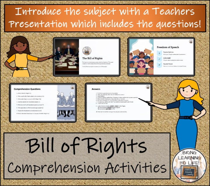 Bill of Rights Close Reading Comprehension Activities | 3rd Grade & 4th Grade