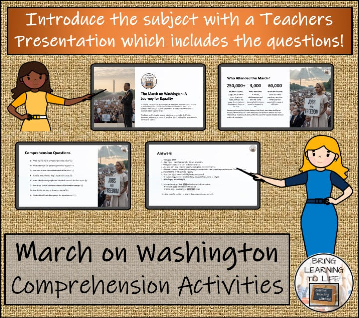 March on Washington Close Reading Comprehension Activities | 3rd & 4th Grade