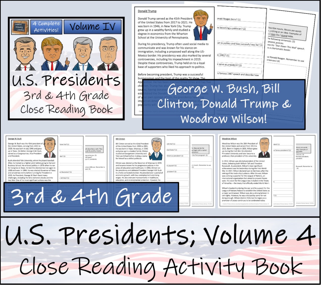 U.S. Presidents Volumes 1-4 Close Reading Book Bundle | 3rd Grade & 4th Grade
