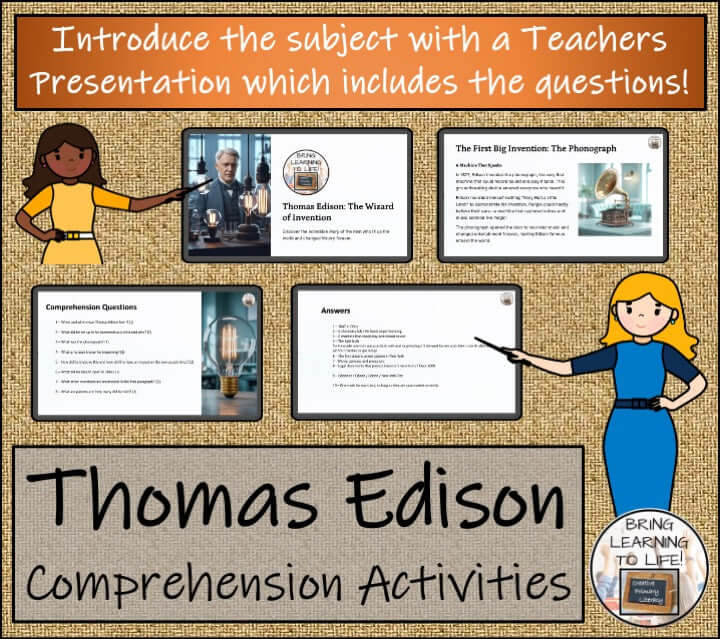 Thomas Edison Close Reading Passage & Comprehension Activities | 3rd–4th Grade