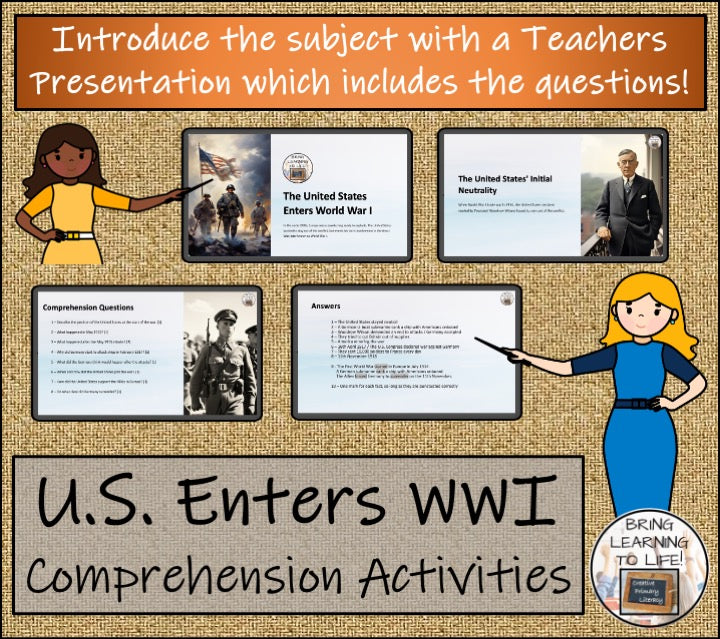United States Enters WW1 Close Reading Comprehension Activities | 3rd–4th Grade