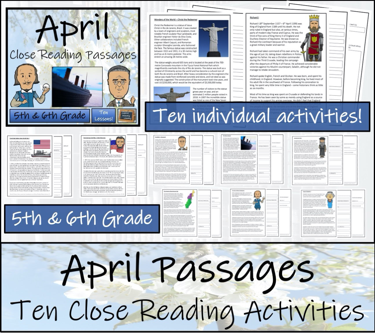 Spring Close Reading Comprehension Book Bundle | 5th-6th Grade