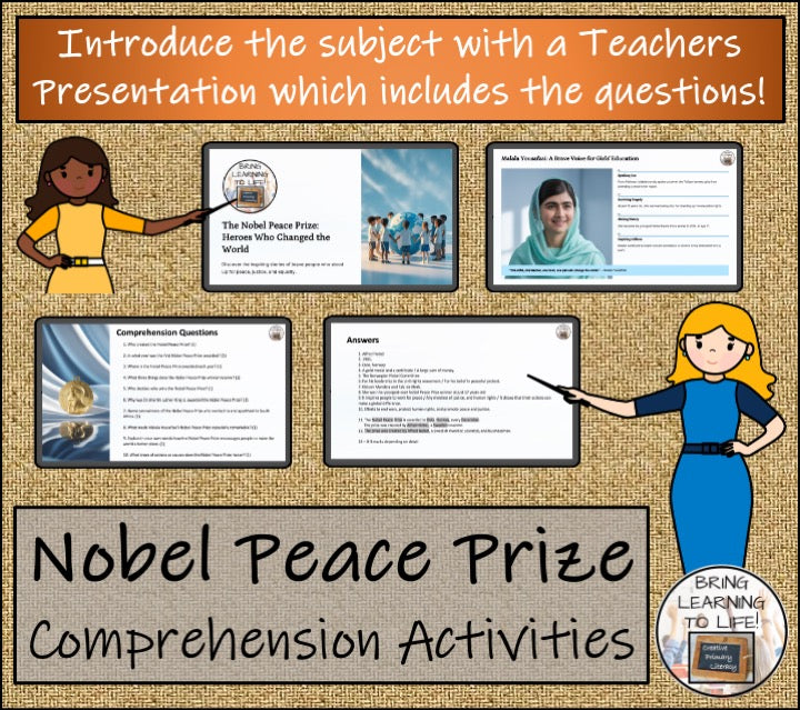 Nobel Peace Prize Close Reading Comprehension Activities | 5th Grade & 6th Grade