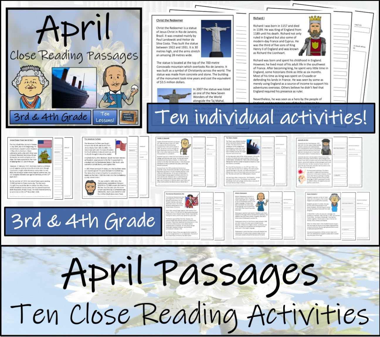 Spring Close Reading Comprehension Book Bundle | 3rd-4th Grade