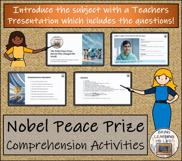 Nobel Peace Prize Close Reading Comprehension Activities | 3rd Grade & 4th Grade