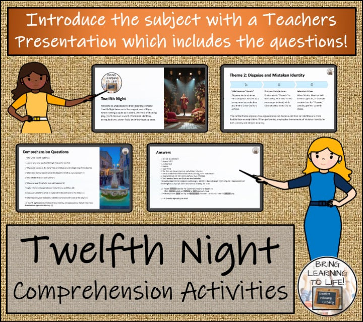Twelfth Night Close Reading Comprehension Activities | 5th Grade & 6th Grade