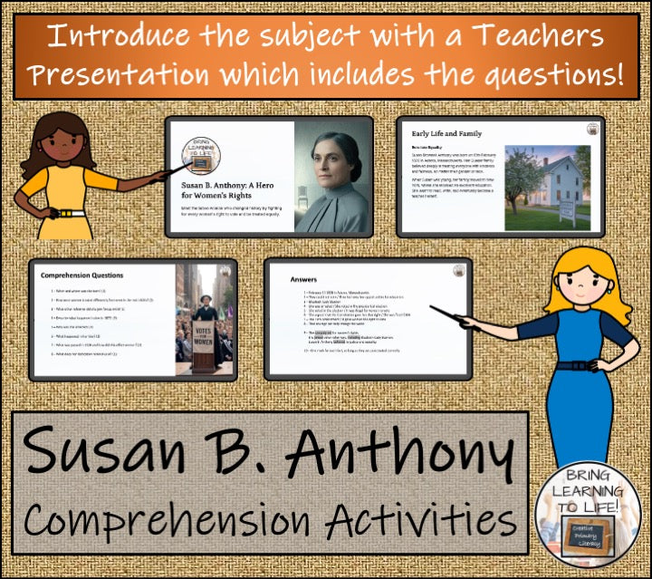 Susan B. Anthony Close Reading Comprehension Activities | 3rd Grade & 4th Grade