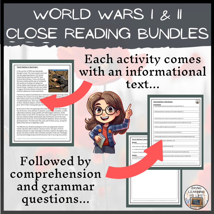 World War I & World War II Close Reading Book Bundle | 5th Grade & 6th Grade