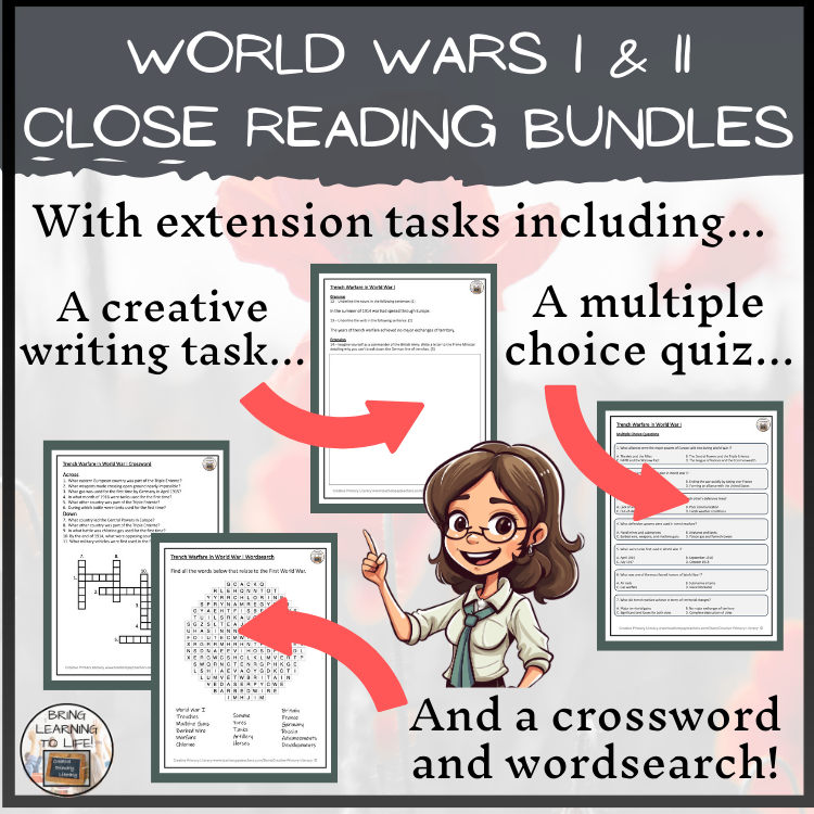 World War I & World War II Close Reading Book Bundle | 5th Grade & 6th Grade
