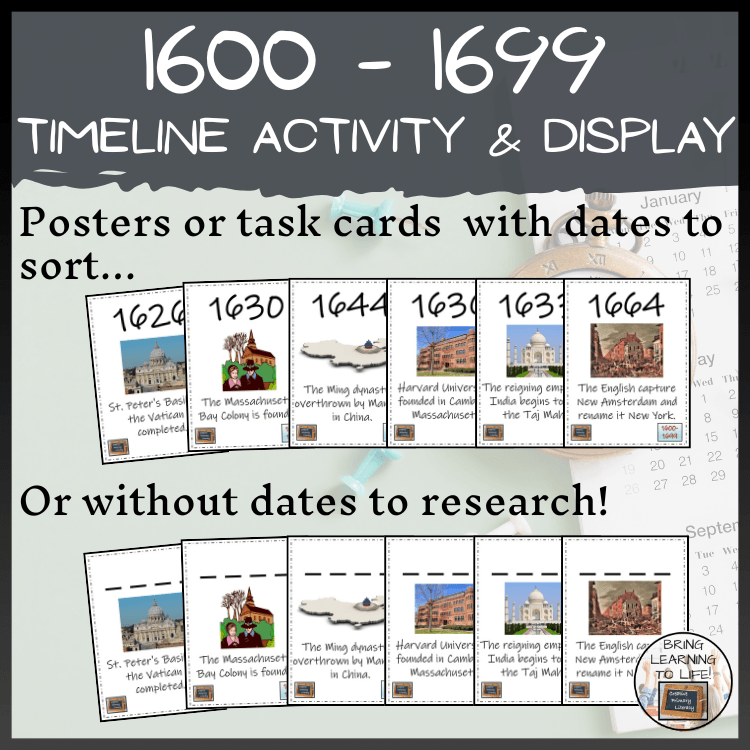 1600 to 1699 Timeline Activity & Classroom Display