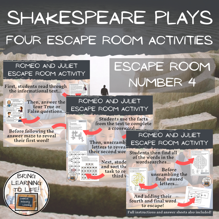 Shakespeare Plays Volume I Escape Room Activity Bundle | 5th & 6th Grade