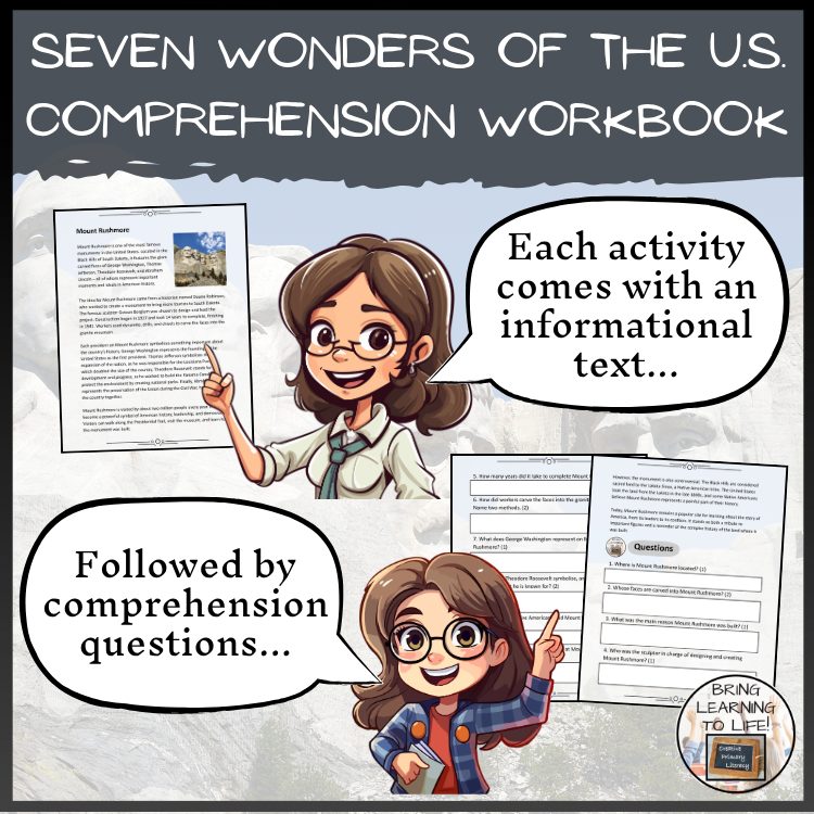 Seven Wonders of the United States Reading Comprehension Workbook 5th-6th Grade