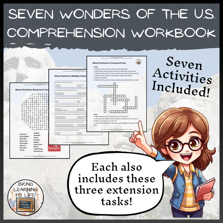 Seven Wonders of the United States Reading Comprehension Workbook 5th-6th Grade