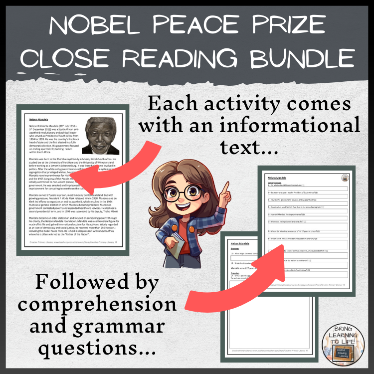 Nobel Peace Prize & Winners Close Reading Comprehension Bundle | 5th & 6th Grade