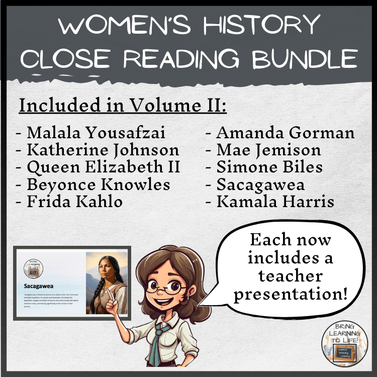 Womens History Volume 2 Close Reading Comprehension Bundle | 3rd & 4th Grade