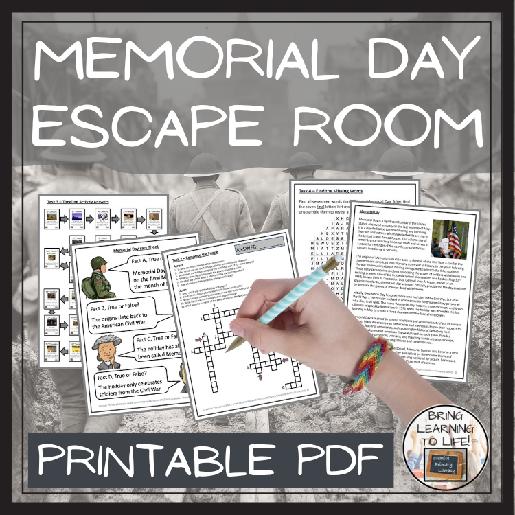 Memorial Day Escape Room | Social Studies & History Activity