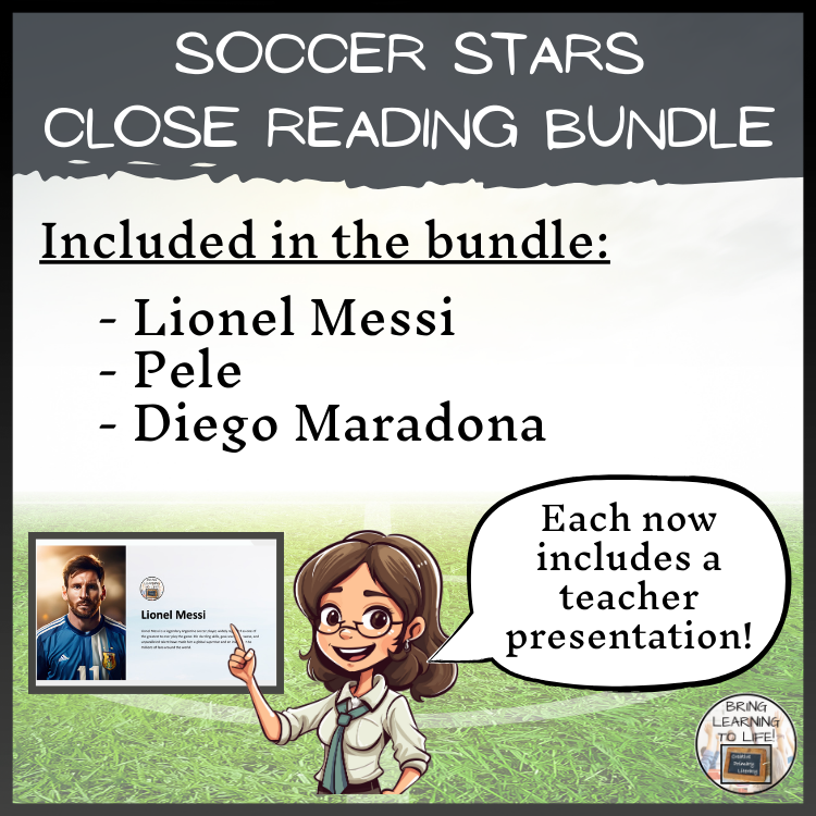 Soccer Stars Close Reading Comprehension Activity Bundle | 3rd Grade & 4th Grade