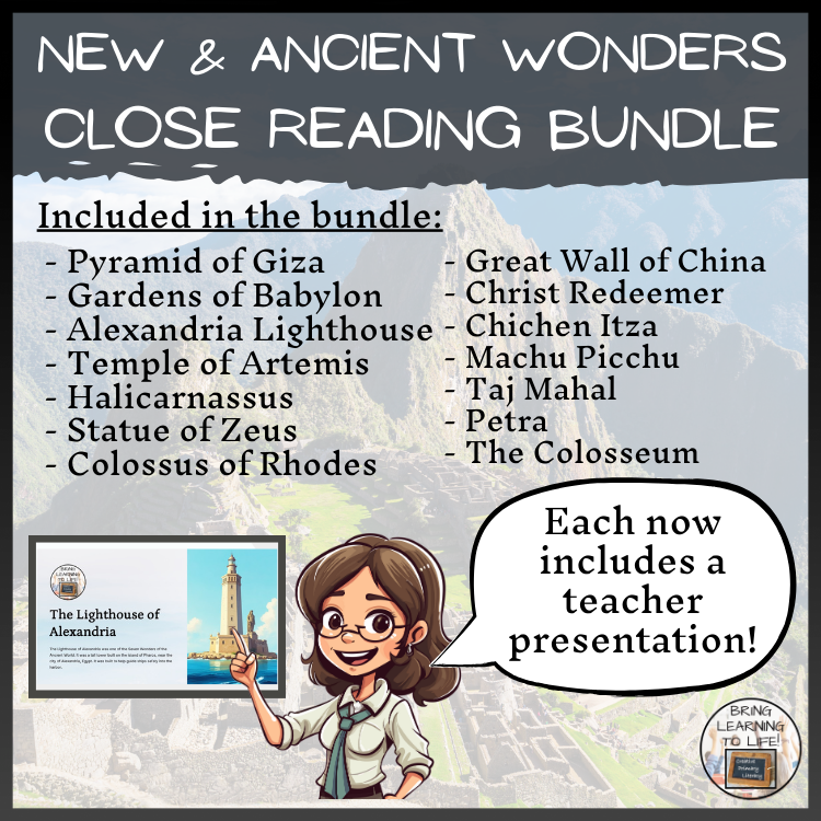 New and Ancient Seven Wonders Reading Comprehension Bundle | 5th & 6th Grade