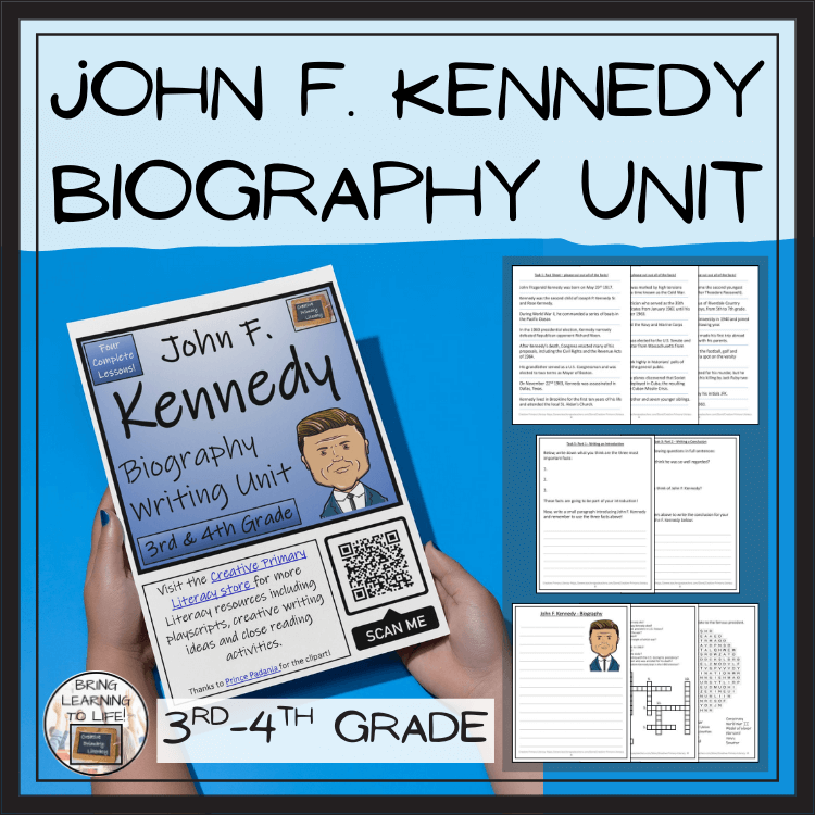 John F. Kennedy Biography Project & Writing Unit | 3rd Grade & 4th Grade
