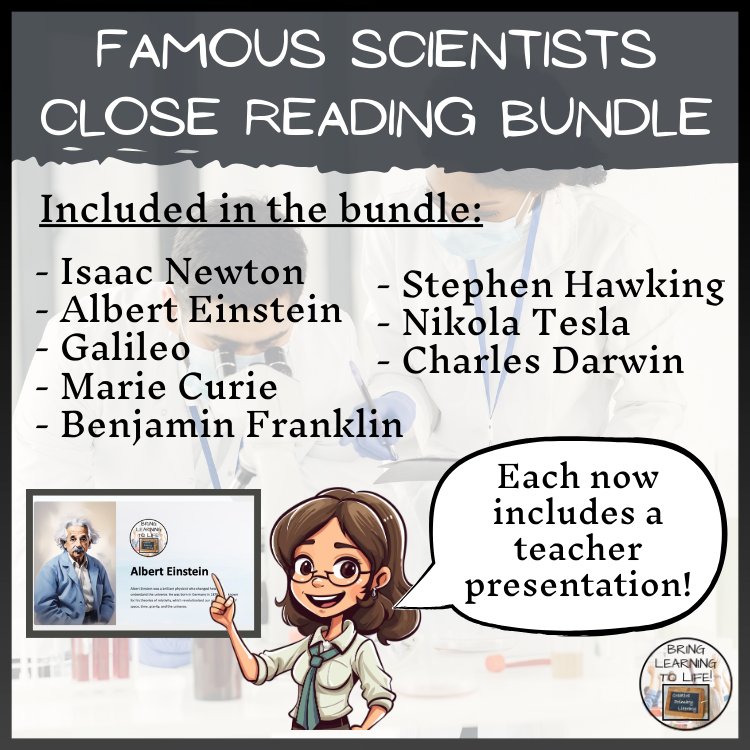 Famous Scientists 1 & 2 Close Reading Comprehension Bundles | 3rd & 4th Grade
