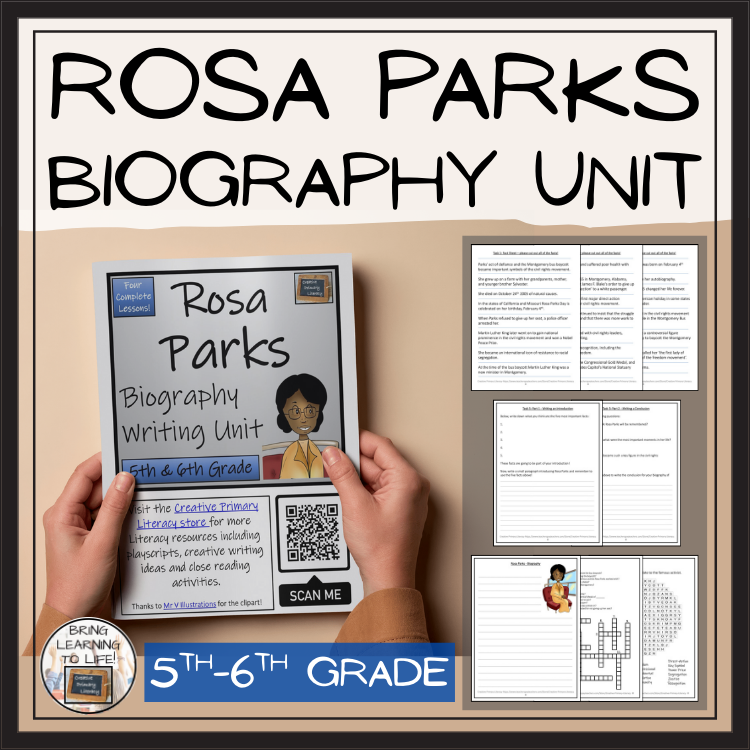 Rosa Parks Biography Project & Writing Unit | 5th Grade & 6th Grade