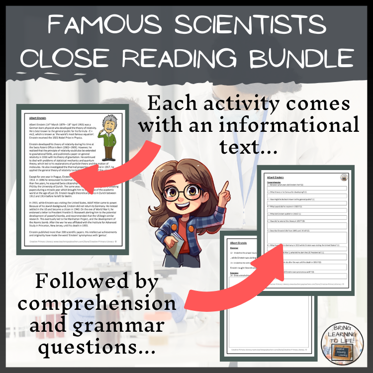 Famous Scientists 1 & 2 Close Reading Comprehension Bundles | 3rd & 4th Grade