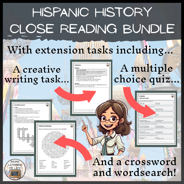 Hispanic Heritage Close Reading Comprehension Activity Bundle | 3rd & 4th Grade