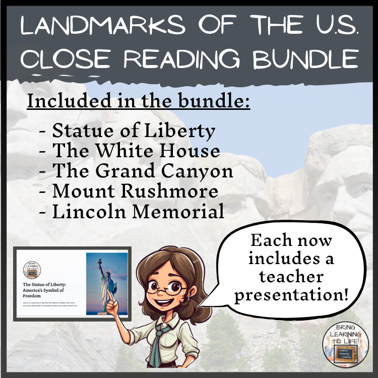 U.S. Landmarks Close Reading Comprehension Bundle | 3rd Grade & 4th Grade