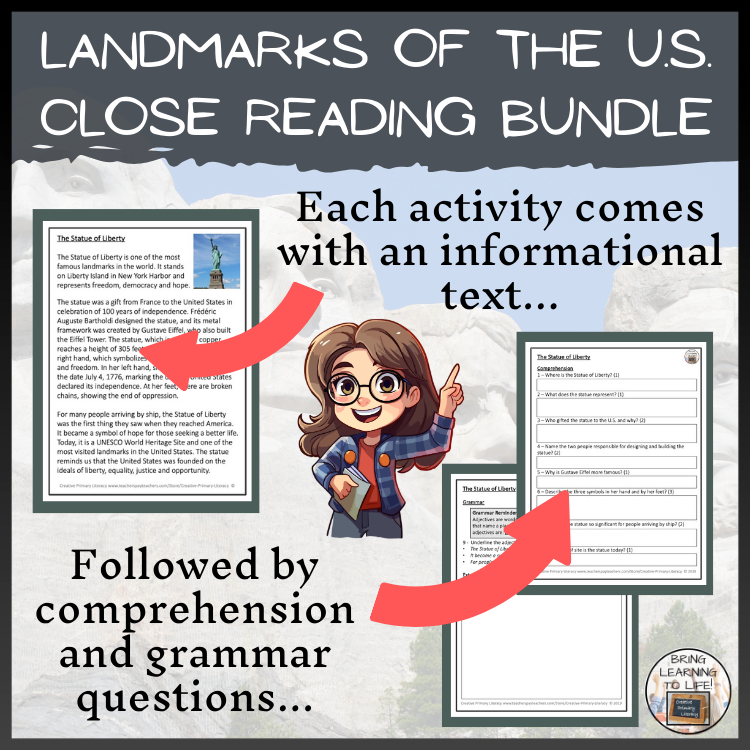 U.S. Landmarks Close Reading Comprehension Bundle | 3rd Grade & 4th Grade