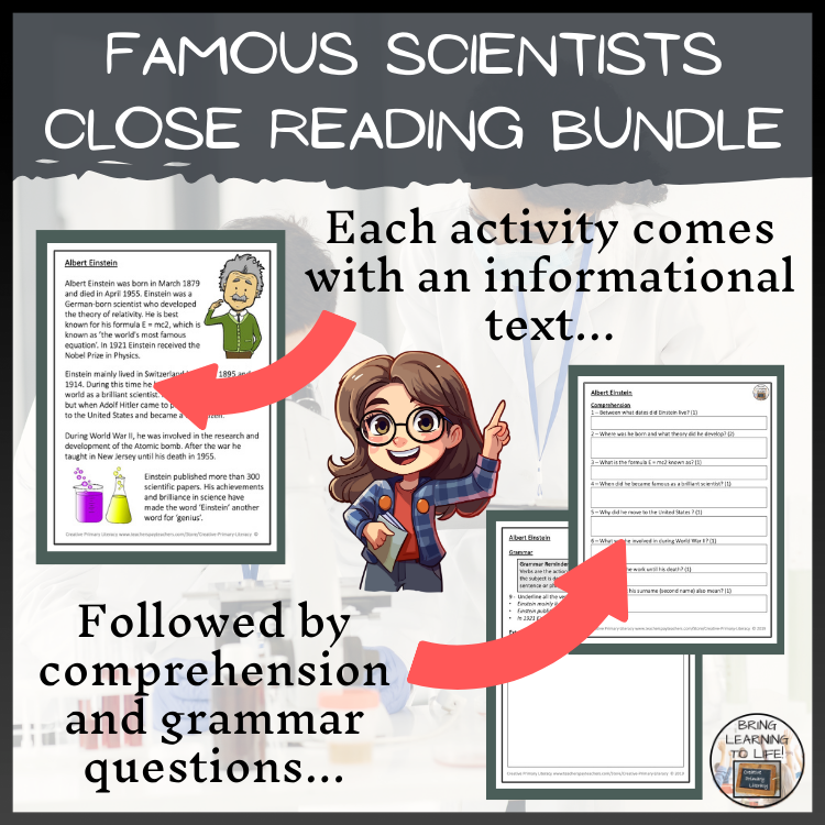 Famous Scientists Close Reading Activity Bundle | 3rd Grade & 4th Grade