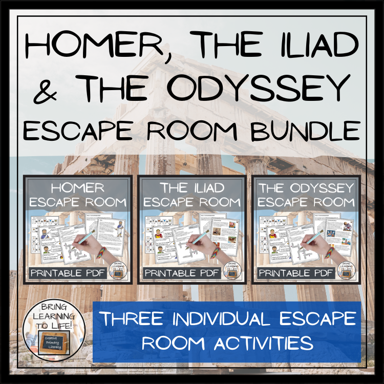 Homer, The Iliad and The Odyssey Escape Room Activity Bundle | 5th & 6th Grade