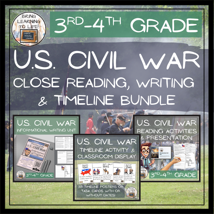 American Civil War Close Reading, Writing & Timeline Bundle | 3rd–4th Grade