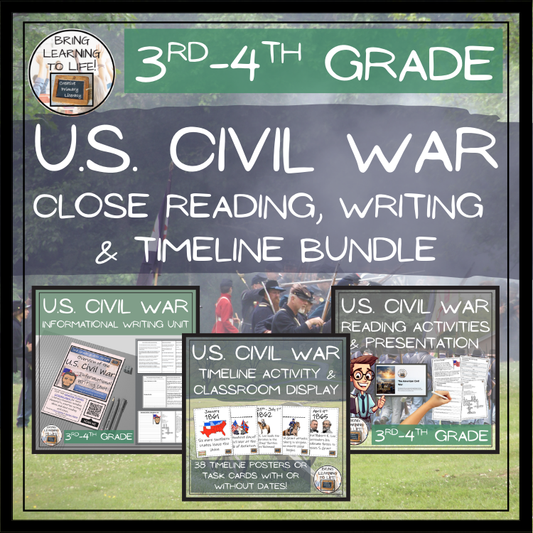 American Civil War Close Reading, Writing & Timeline Bundle | 3rd–4th Grade
