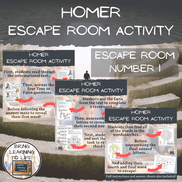 Homer, The Iliad and The Odyssey Escape Room Activity Bundle | 5th & 6th Grade