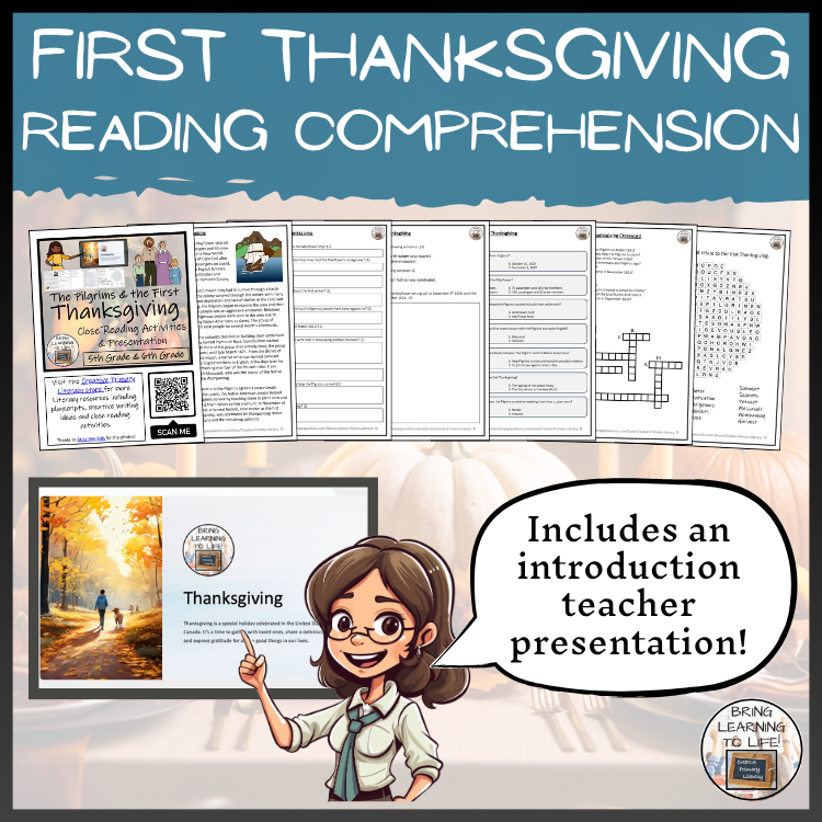 The Pilgrims & First Thanksgiving Close Reading Comprehension | 5th & 6th Grade