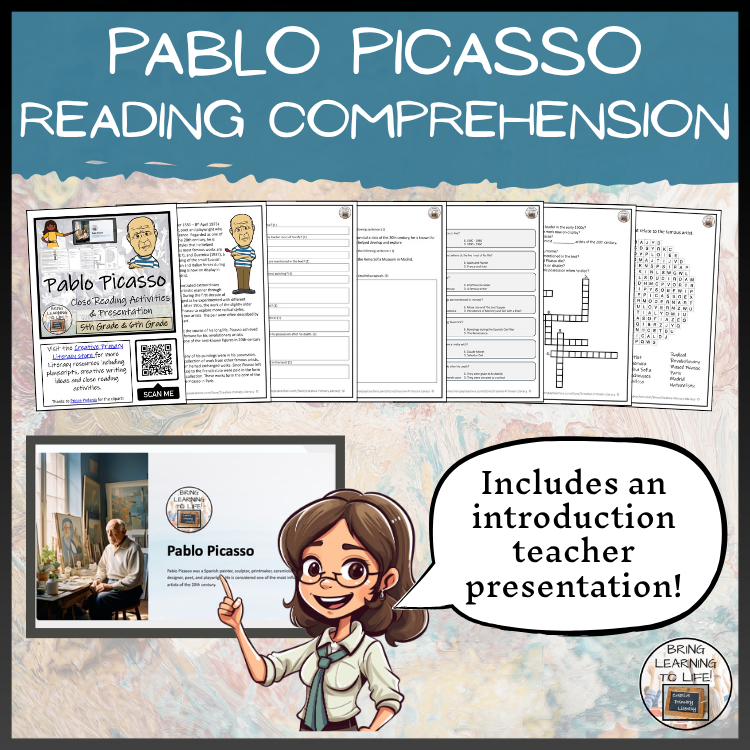 Pablo Picasso Close Reading Comprehension Activities | 5th Grade & 6th Grade