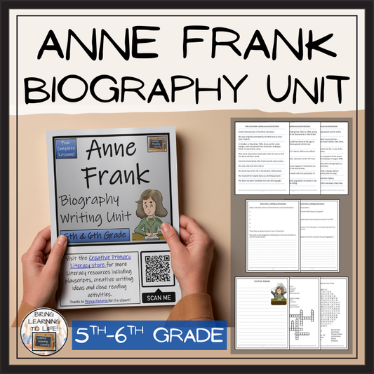 Anne Frank Biography Project & Writing Unit | 5th Grade & 6th Grade