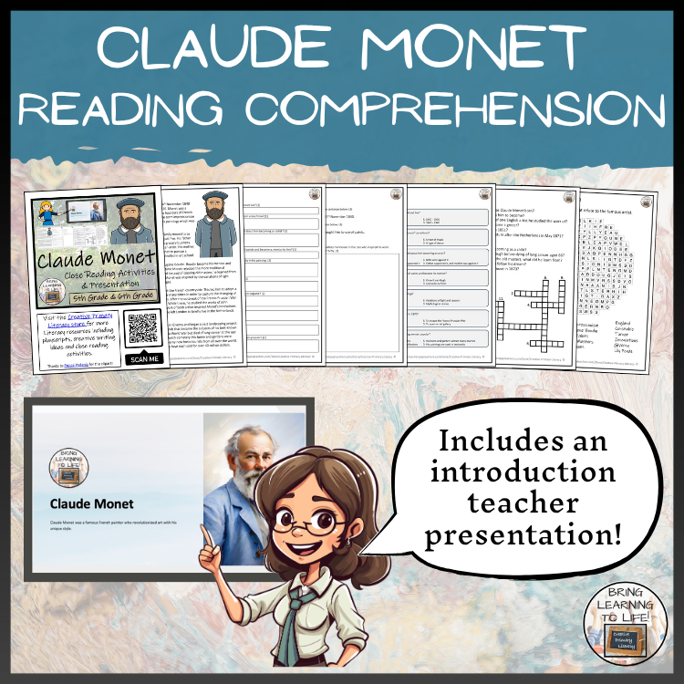 Claude Monet Close Reading Comprehension Activities | 5th Grade & 6th Grade