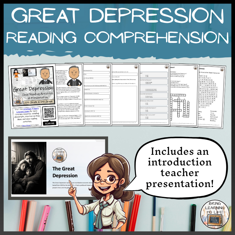 Great Depression Close Reading Comprehension Activities | 5th Grade & 6th Grade