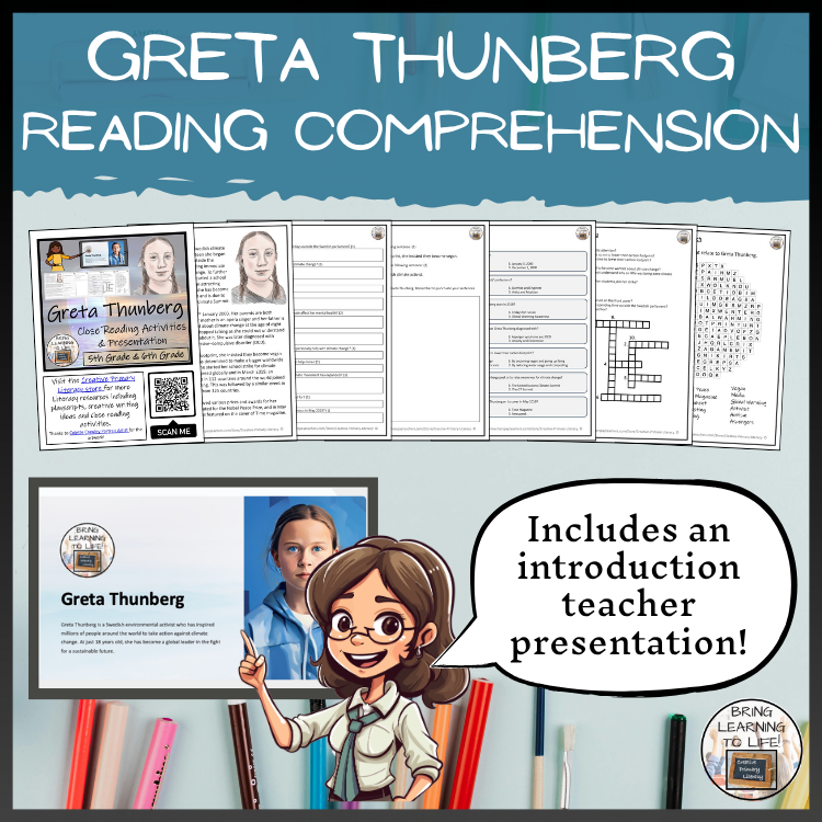 Greta Thunberg Close Reading Comprehension Activities | 5th Grade & 6th Grade
