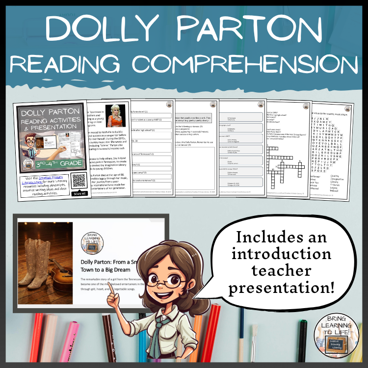Dolly Parton Reading Comprehension Activities | 3rd Grade & 4th Grade