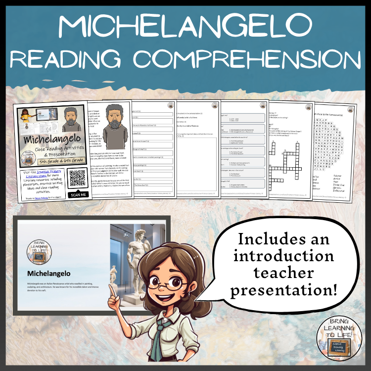 Michelangelo Close Reading Comprehension Activities | 5th Grade & 6th Grade