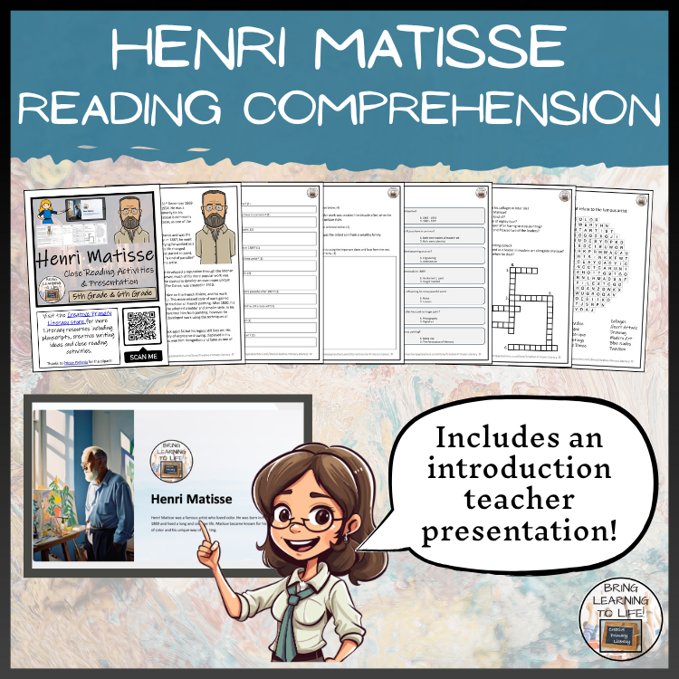 Henri Matisse Close Reading Comprehension Activities | 5th Grade & 6th Grade